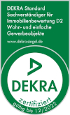 "DEKRA-Zertifikat für Sicherheitsanforderungen an Immobilienbewertung D2, gültig bis 12/2023."